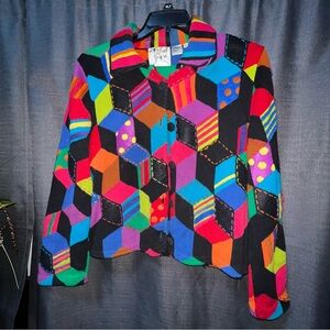 Michael Simon Multicolor Geometric Blazer Rare Pattern/ cottagecore cozy